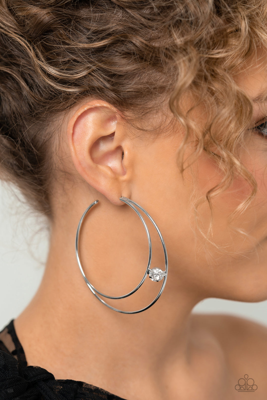 Theater HOOP White Earrings- Paparazzi