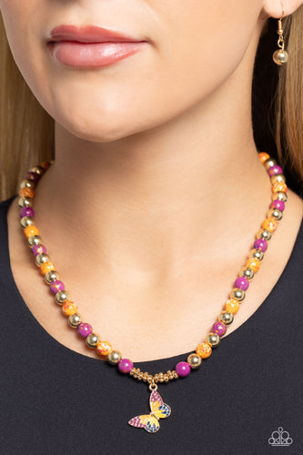 Speckled Story Orange Necklace- Paparazzi