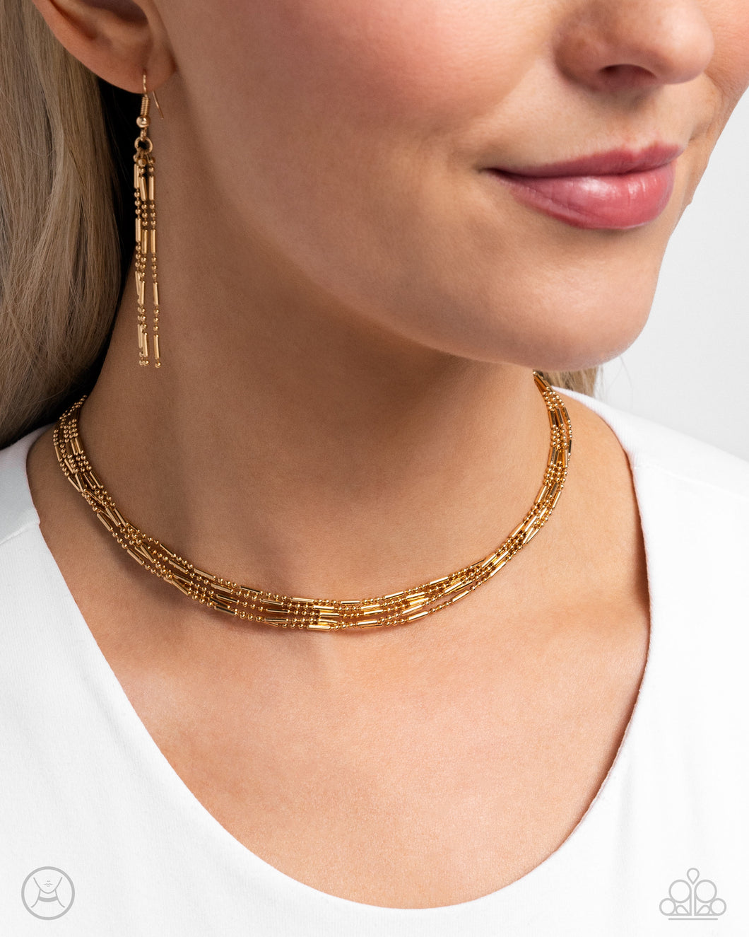 Monochromatic Marvel Gold Choker Necklace- Paparazzi