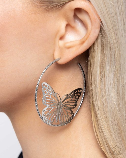 Aerial Alias Silver Hoop Earrings- Paparazzi