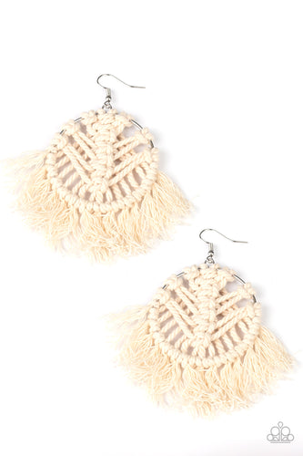 All About MACRAME White Earrings- Paparazzi