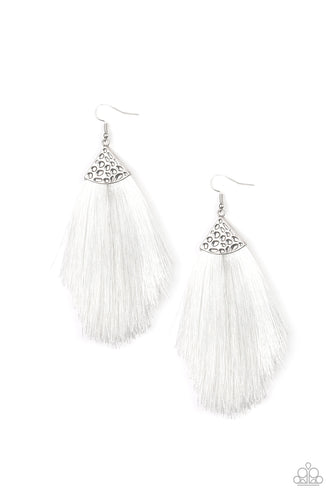 Tassel Tempo White Earrings- Paparazzi