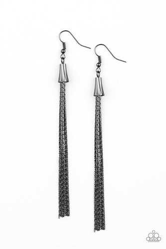 Shimmery Streamers Black Earrings- Paparazzi