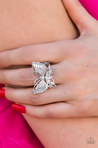 Fearless Flutter White Ring- Paparazzi