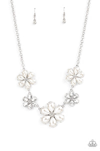Fiercely Flowering White Necklace- Paparazzi