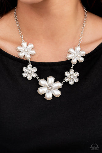 Fiercely Flowering White Necklace- Paparazzi