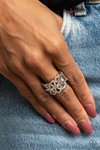 OVAL-Ruled White Ring- Paparazzi