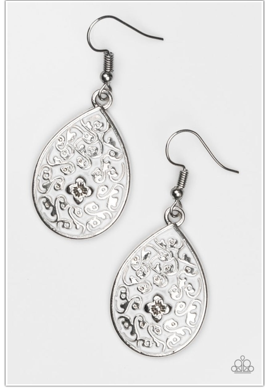 Flirty Flower Girl White Earring- Paparazzi